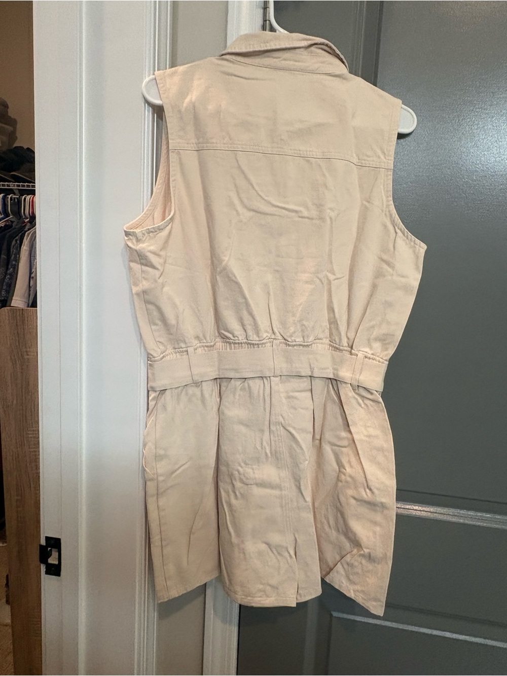 Gilli Beige Sleeveless Zip Romper with Self-Tie Waist - Picture 4 of 4